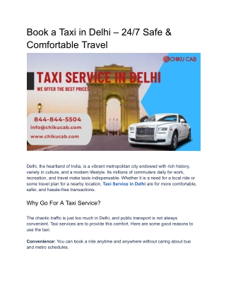 Book a Taxi in Delhi – 24_7 Safe & Comfortable Travel