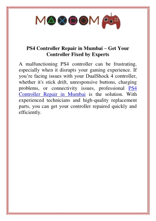 PS4 Controller Repair in Mumbai  Get Your Controller Fixed by Experts