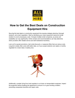 How to Get the Best Deals on Construction Equipment Hire