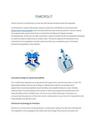 Advanced Multichannel Micropipettes Available at Microlit
