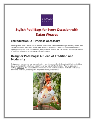 Stylish Potli Bags for Every Occasion with Katan Weaves