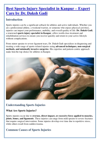 Best Sports Injury Specialist in Kanpur – Expert Care by Dr. Daksh Gadi