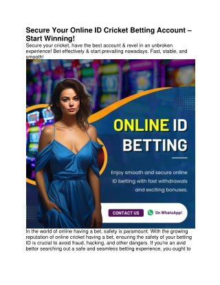 Secure Your Online ID Cricket Betting Account – Start Winning!