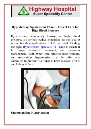 Hypertension Specialist in Thane  Expert Care for High Blood Pressure