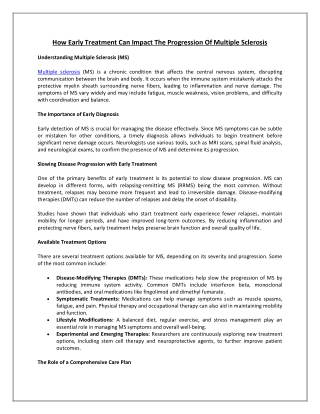 How Early Treatment Can Impact the Progression of Multiple Sclerosis