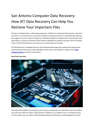 San Antonio Computer Data Recovery How JET Data Recovery Can Help You Retrieve Your Important Files