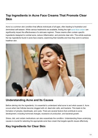 Top Ingredients in Acne Face Creams That Promote Clear Skin