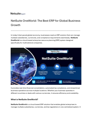 NetSuite OneWorld: The Best ERP for Global Business Growth
