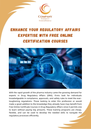 Enhance Your Regulatory Affairs Expertise with Free Online Certification Courses