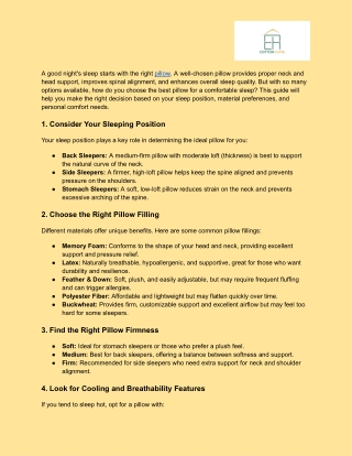 How to Choose the Best Pillow for a Comfortable Sleep