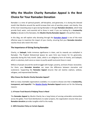 Why the Muslim Charity Ramadan Appeal is the Best Choice for Your Ramadan Donation