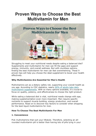 Proven Ways to Choose the Best Multivitamin for Men