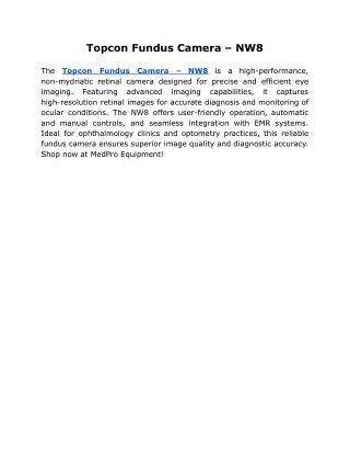 Topcon Fundus Camera – NW8