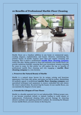 10 Benefits of Professional Marble Floor Cleaning