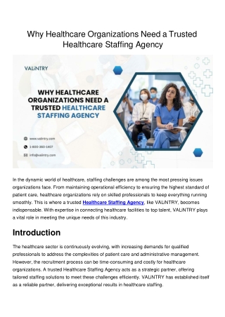 Why Healthcare Organizations Need a Trusted Healthcare Staffing Agency