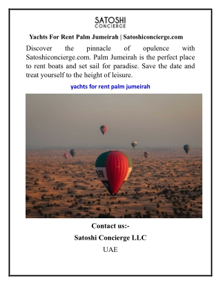 Yachts For Rent Palm Jumeirah  Satoshiconcierge.com