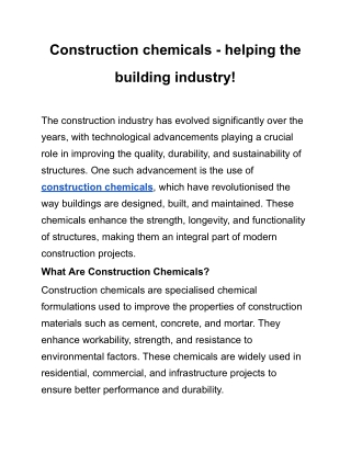 Construction chemicals - helping the building industry!