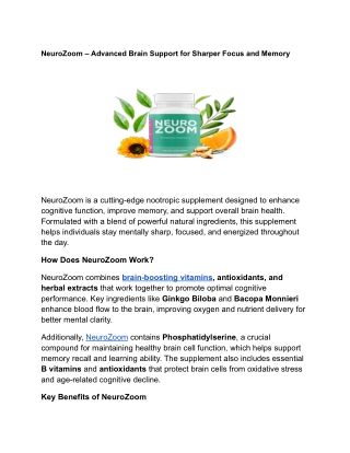 NeuroZoom – Advanced Brain Support for Sharper Focus and Memory