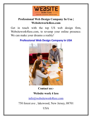 Professional Web Design Company In Usa  Websitework4less