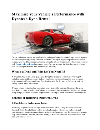 Maximize Your Vehicle’s Performance with Dynotech Dyno Rental
