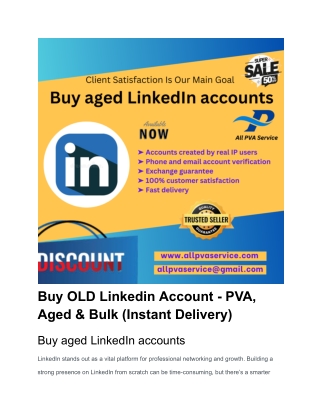 Buy OLD Linkedin Account - PVA, Aged & Bulk (Instant Delivery)