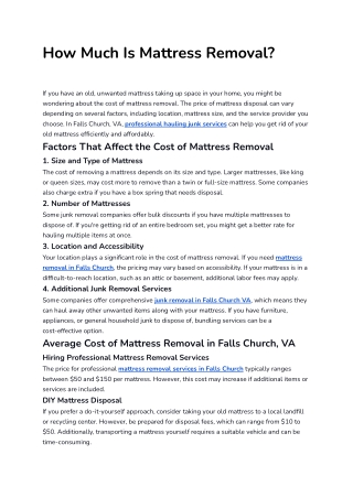 How Much Is Mattress Removal