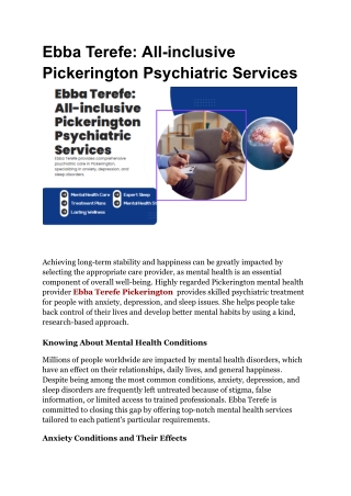 Psychiatric Care for Mental Health in Pickerington