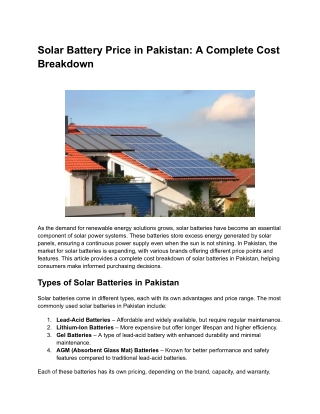 Solar Battery Price in Pakistan: A Complete Cost Breakdown