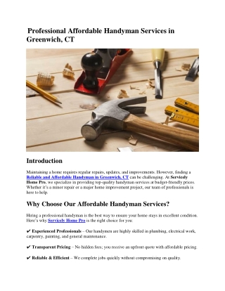 Professional Affordable Handyman Services in Greenwich, CT