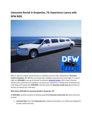 Limousine Rental in Grapevine, TX: Experience Luxury with DFW RIDE