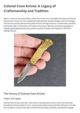 Colonel Coon Knives A Legacy of Craftsmanship and Tradition
