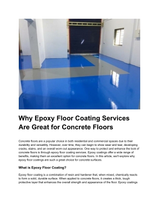 Why Epoxy Floor Coating Services Are Great for Concrete Floors