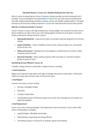 Top-Rated Roofers in Tucson, AZ - Reliable Roofing Services Near You