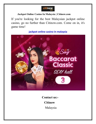 Jackpot Online Casino In Malaysia  Citinow.com