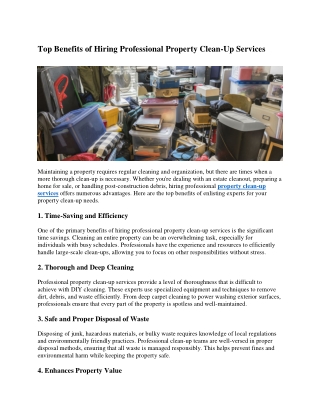 Top Benefits of Hiring Professional Property Clean-Up Services