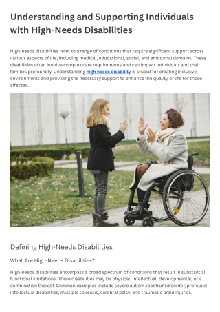 Understanding and Supporting Individuals with High-Needs Disabilities