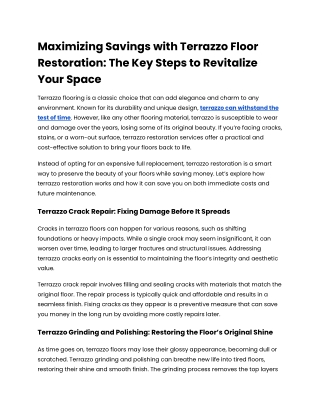 Maximizing Savings with Terrazzo Floor Restoration_ The Key Steps to Revitalize Your Space
