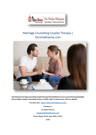 Marriage Counseling Couples Therapy | Drnishakhanna.com