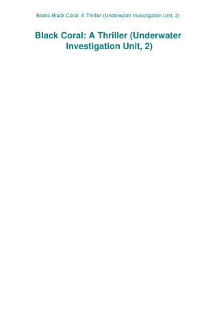 Books Black Coral A Thriller (Underwater Investigation Unit  2)