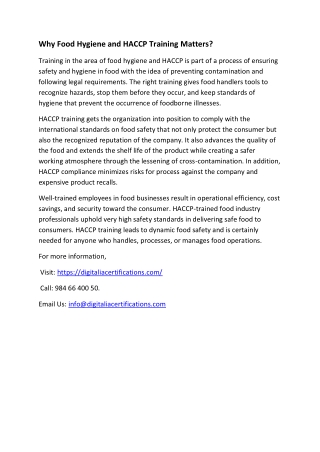 Why Food Hygiene and HACCP Training Matters