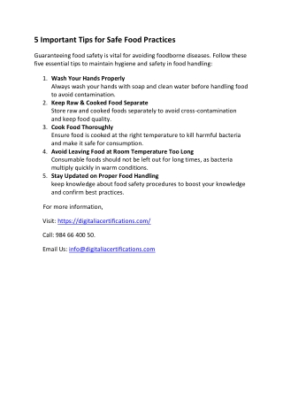 5 Important Tips for Safe Food Practices