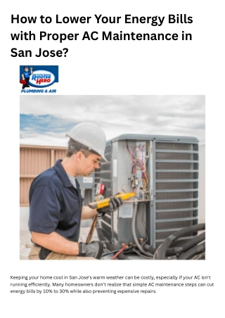 How to Lower Your Energy Bills with Proper AC Maintenance in San Jose?