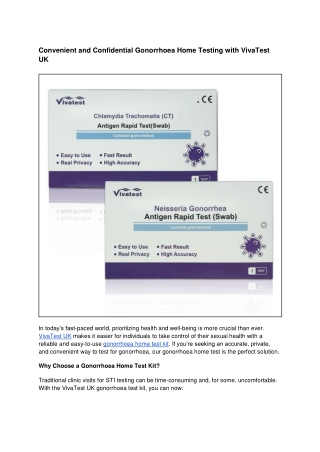 Convenient & Confidential Gonorrhoea Home Test | VivaTest UK