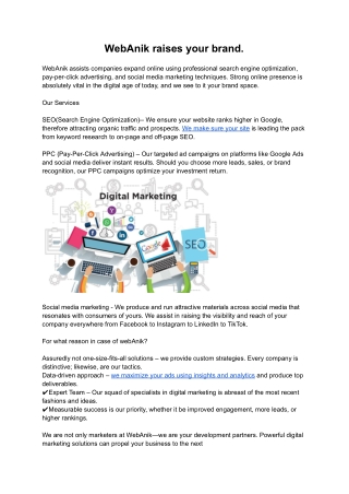 WebAnik raises your brand