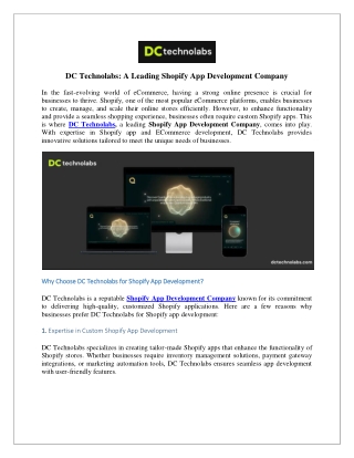 DC Technolabs A Leading Shopify App Development Company