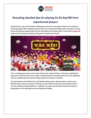 Revealing detailed tips for playing Sic Bo Bay789 from experienced players