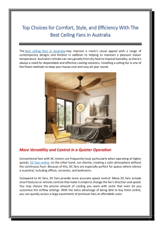 Top Choices for Comfort Style and Efficiency With The Best Ceiling Fans in Australia