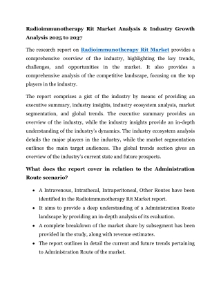 Radioimmunotherapy Rit Market