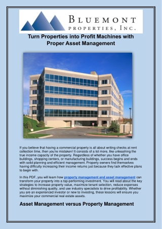 Turn Properties into Profit Machines with Proper Asset Management