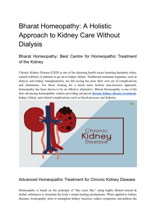 Bharat Homeopathy A Holistic Approach to Kidney Care Without Dialysis